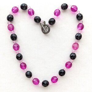 Crystal Beaded Collar Necklace Purple Black Bold Princess Jewelry Gift 18"